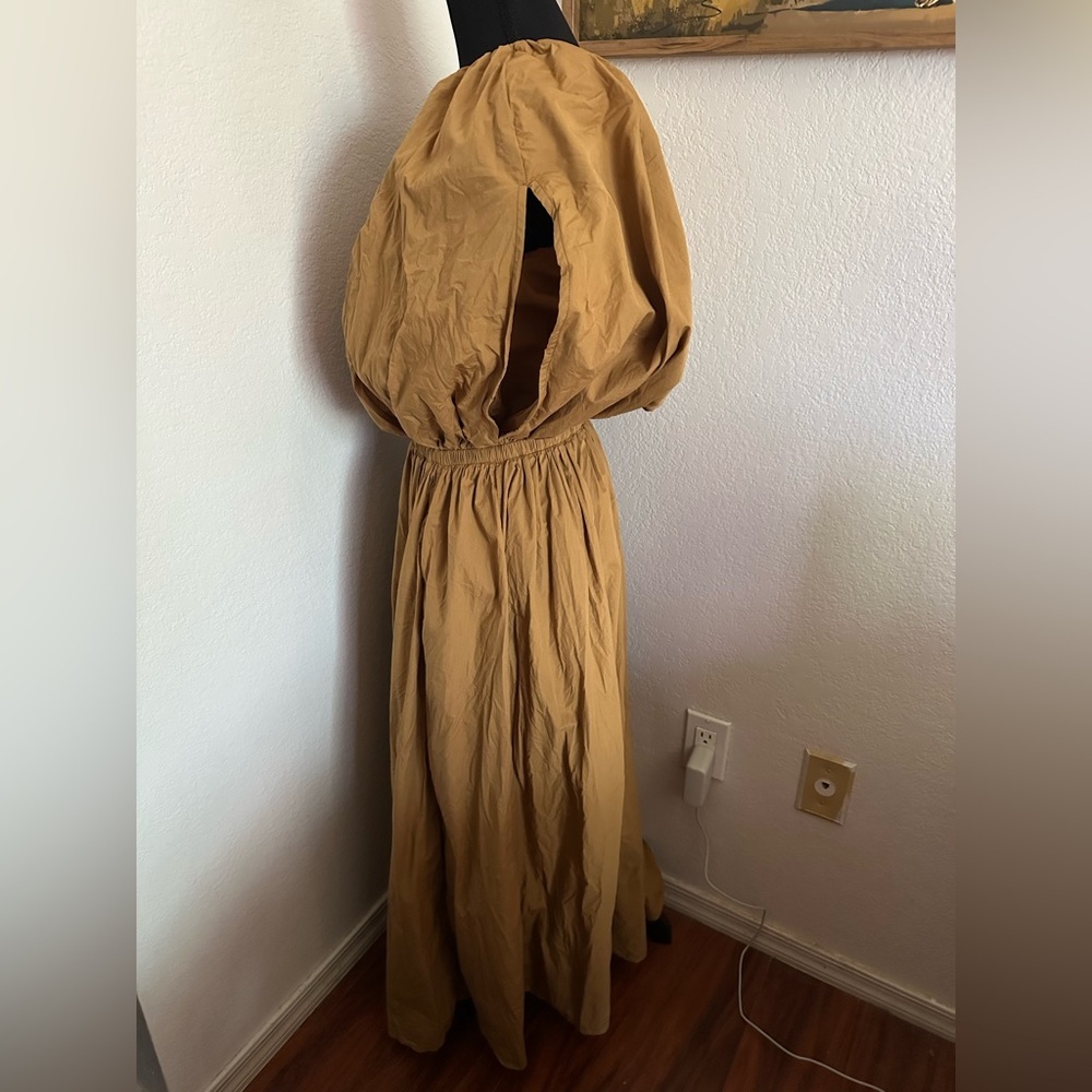 Black Crane Organic Cotton Poplin Shell Dress | Camel Tan - Size Small - Picture 5 of 10